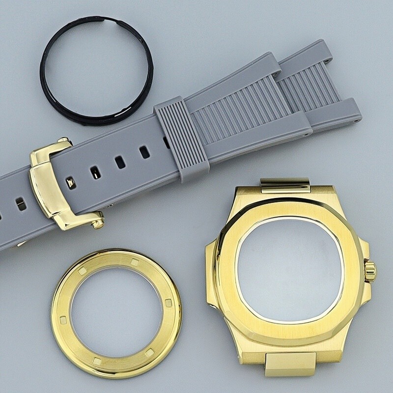 Gold 40mm Luxury Square Watch Case Strap Sapphire Glass For NH35 NH36 Mov