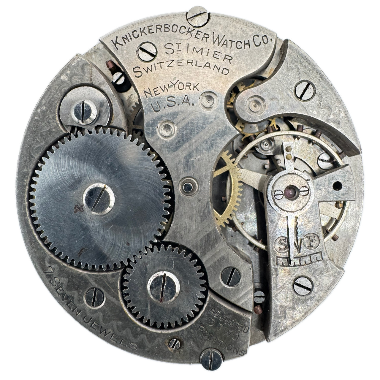 Antique 42mm Knickerbocker 7J Mechanical Open Face Pocket Watch Movement Swiss