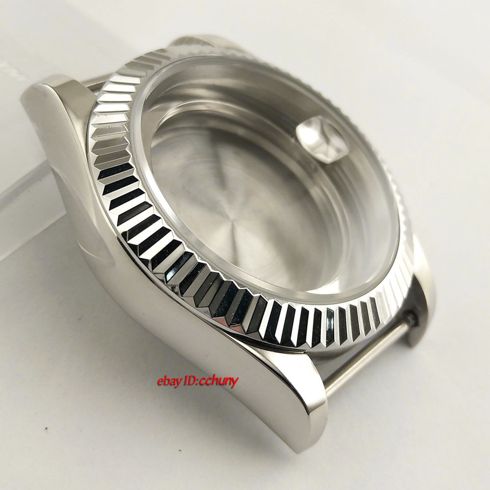 41mm sapphire glass Silver Watch Case fit ETA 2836 Miyota 8215 821A P838