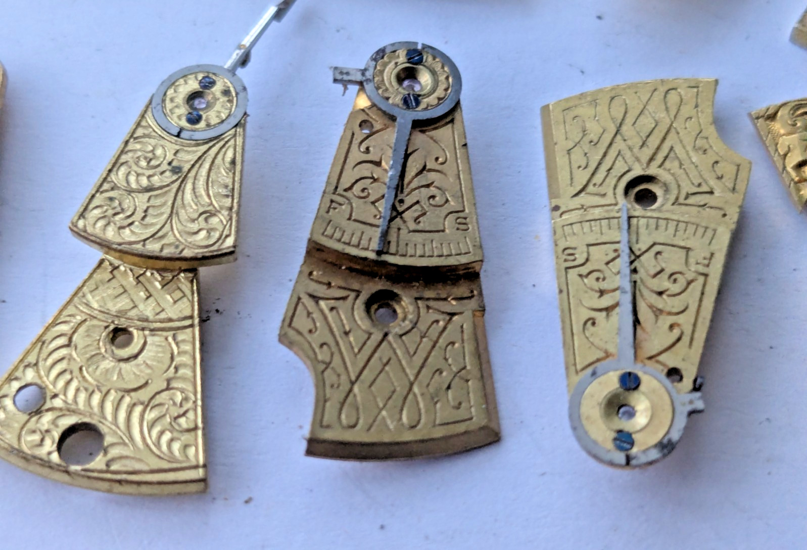 Antique 18th/19th C English Fusee Watch Parts Balance Cocks Hand Engraved Brass
