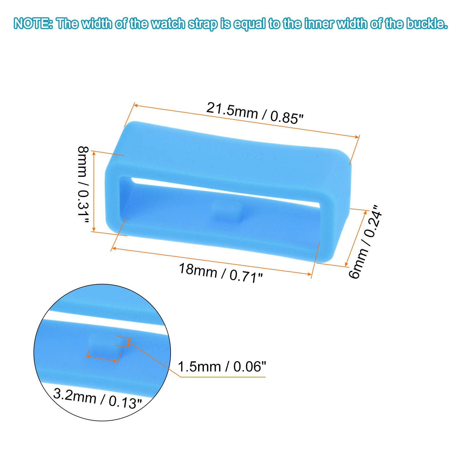 6pcs Watch Strap Loop Fastener Rings 18mm Rubber Watch Holder Keeper Light Blue