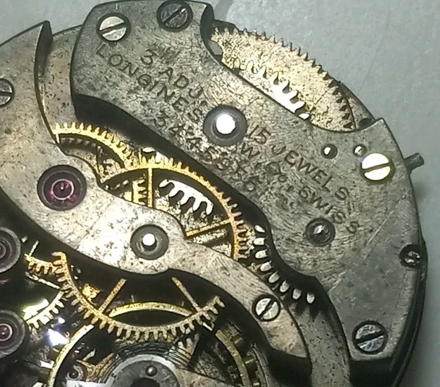 Vintage 1916 Longines 15 jewels 3 adj. movement & dial for part As Is # 3445955