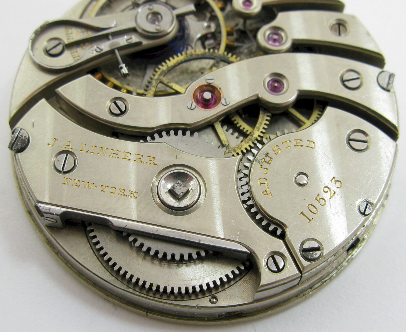 J. A. Linherr New York Pocket Watch broken movement … for parts …