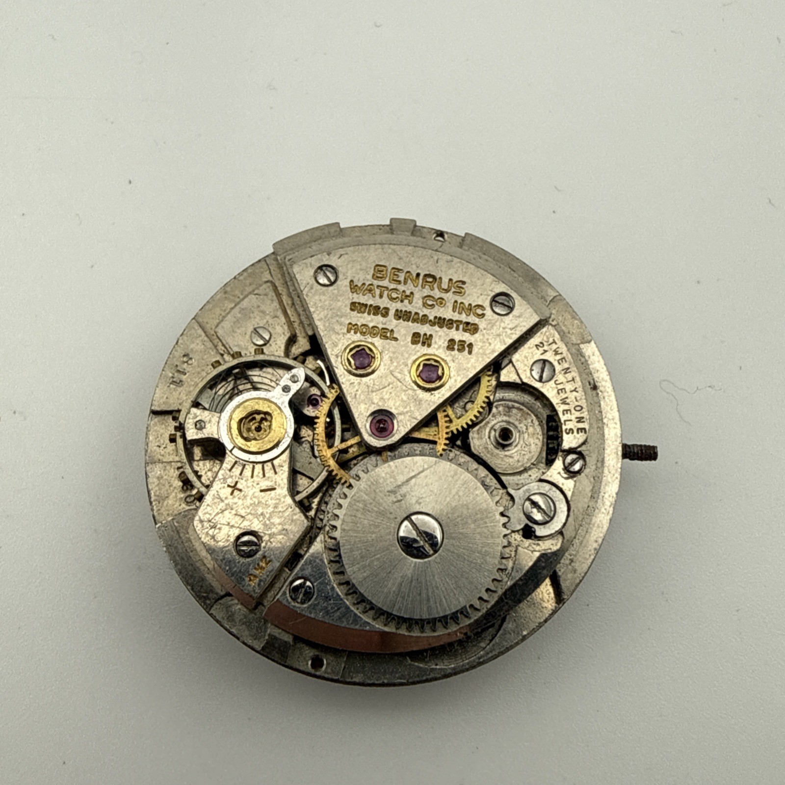 Benrus BH 251 21 Jewel Swiss Watch Movement – As Is For Parts