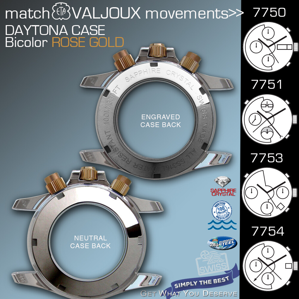 WATCH CASE DAYTONA,TACHYMETER, ETA VALJOUX 7750,7751, 7753,7754 BIC: ROSE GOLD
