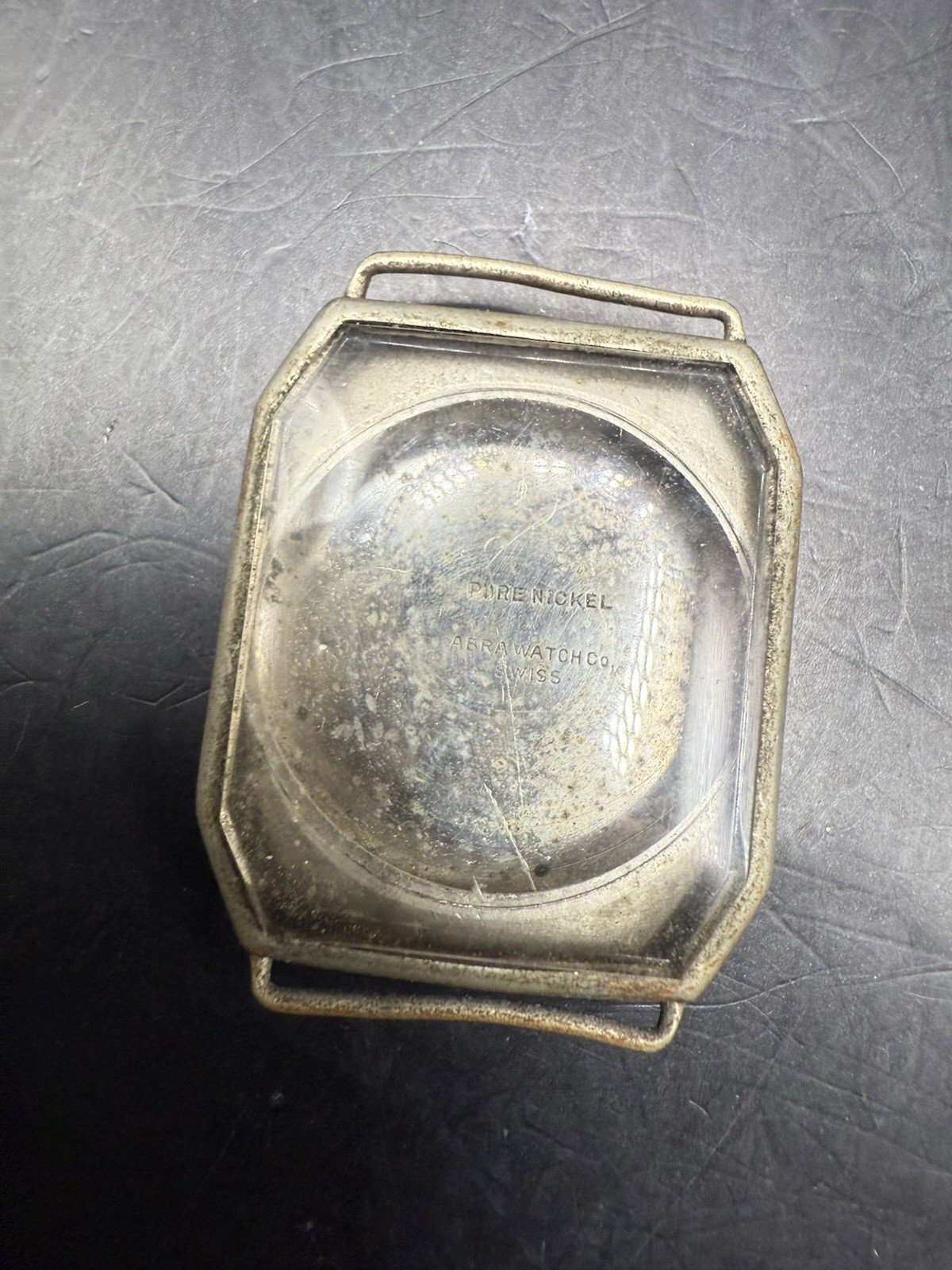 VINTAGE ABRA WATCH NICKEL SWISS TRENCH CASE HINGED 27×31.6MM CASE
