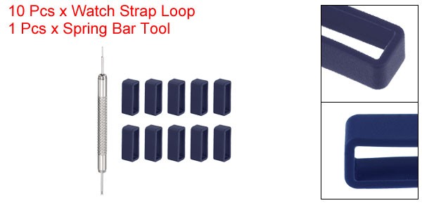 10pcs Watch Strap Loop 20mm Rubber Watch Holder with Spring Bar Tool Dark Blue