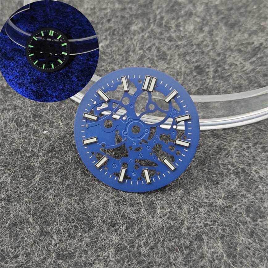 NH70 Dial 29.8mm Openworked Dial + Case + Hand Green Lume for NH70/NH38 Movement