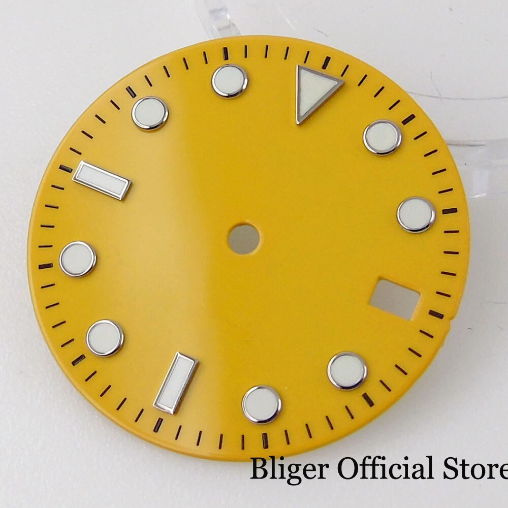 29MM Watch Dial fit NH35A Yellow Orange Navy Blue Date Window Luminous Index