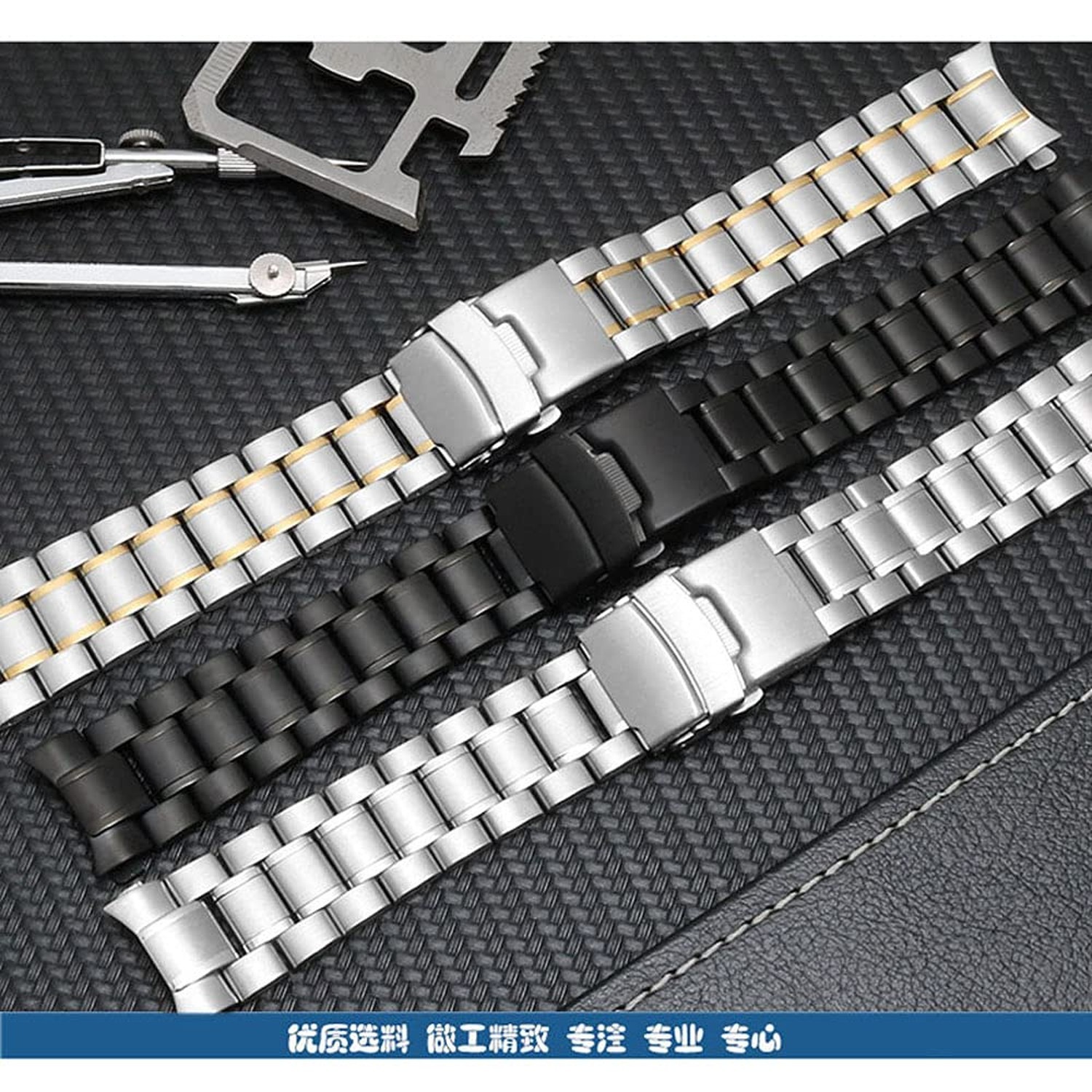 Curved End Replacement Watch Band 18mm 20mm 22mm 24mm Stainless Steel Watchba…
