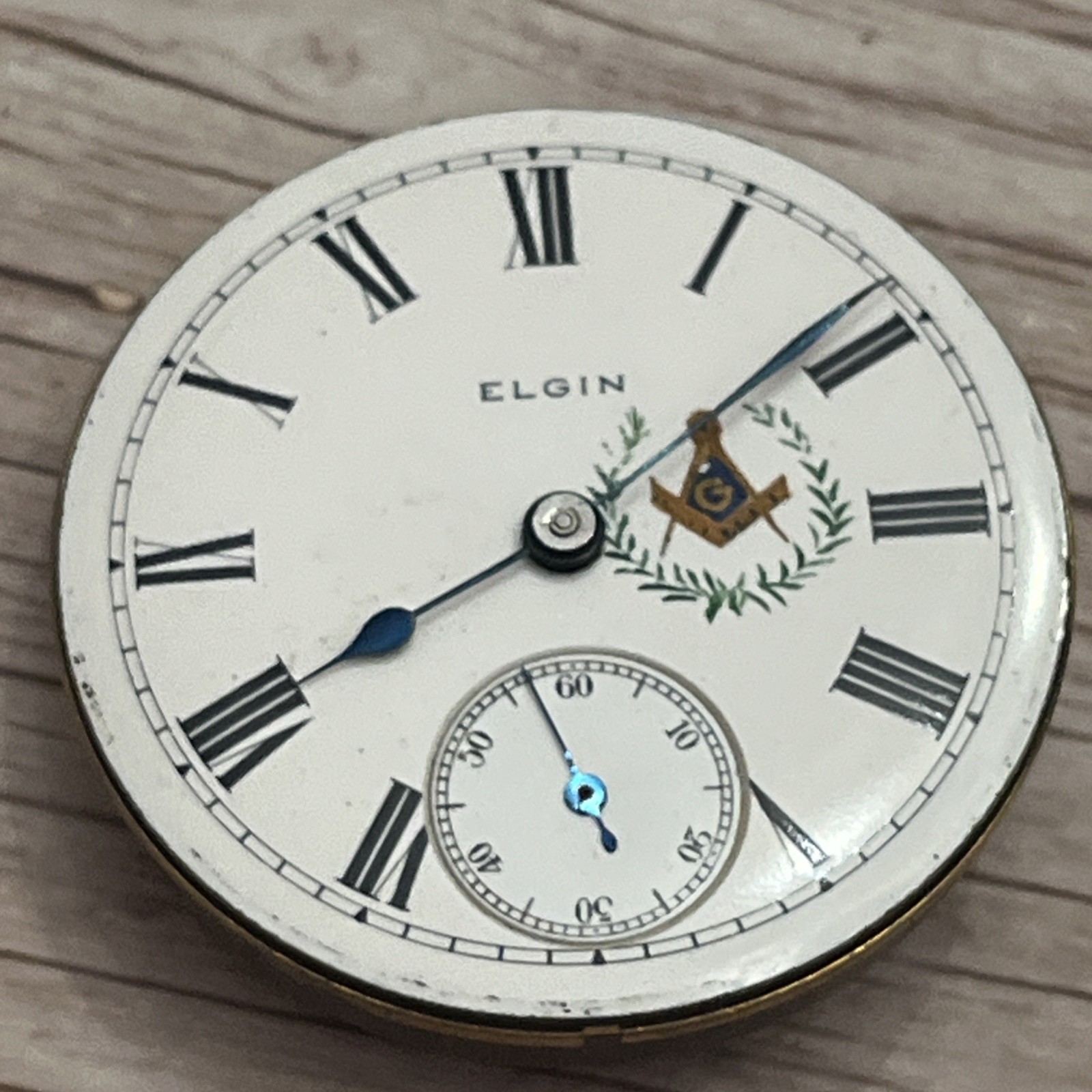 Elgin Grade 294 18s 17j FreeMason Painted Dial Pocket Watch Movement Runs EXC