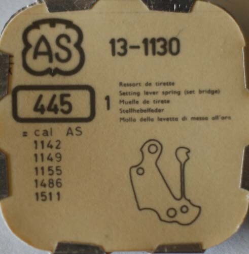 AS CAL. 1130, 1149 u.a. STELLHEBELFEDER m. SCHRAUBEN PART No. 445/5445