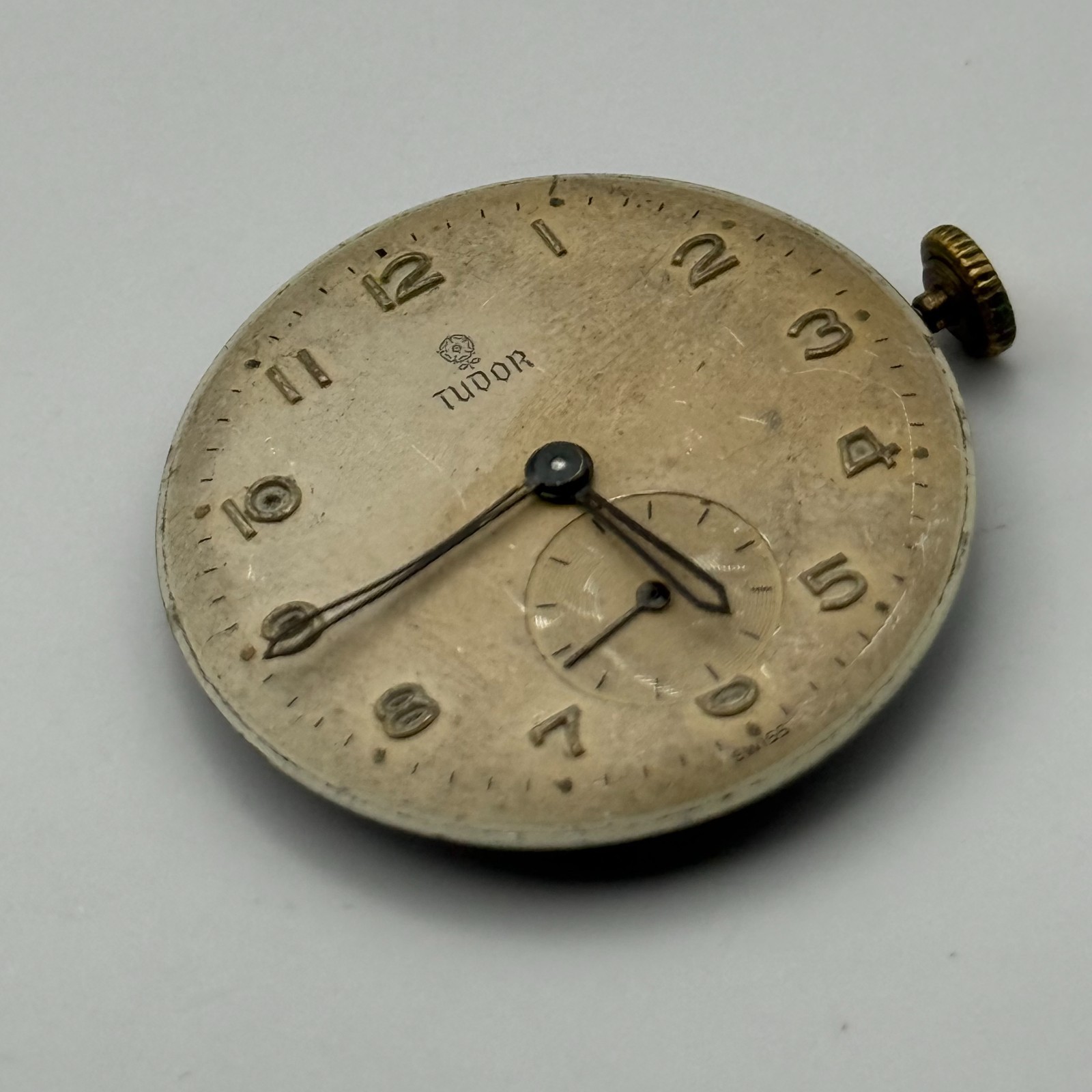 Tudor Watch Movement Running FEF 290 Rolex Crown For Parts / Restoration 23.6mm