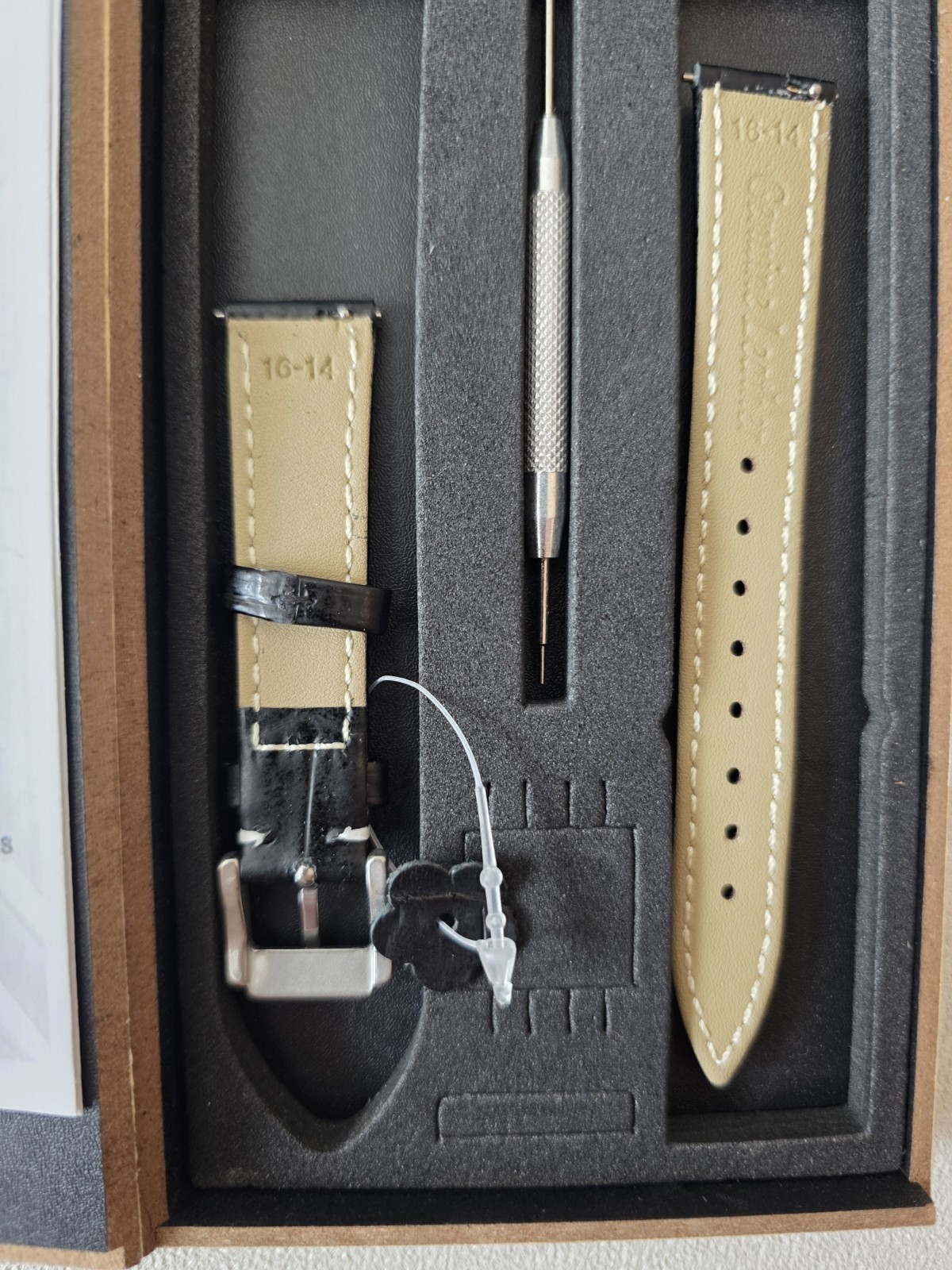 Leather Watch Strap Genuine 16mm Replacement Band, Black Watchstrap Silver Clasp