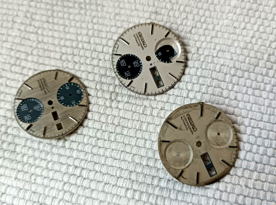 LOT OF 3 SEIKO PANDA CHRONOGRAPH REF 6138 -8020 ORIGINAL USED DIALS FOR RESTORE