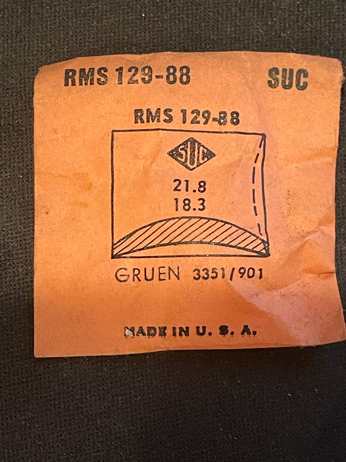 SUC Rocket Crystal RMS 129-88 for GRUEN 3351 / 901 – 21.8 x 18.3mm – New