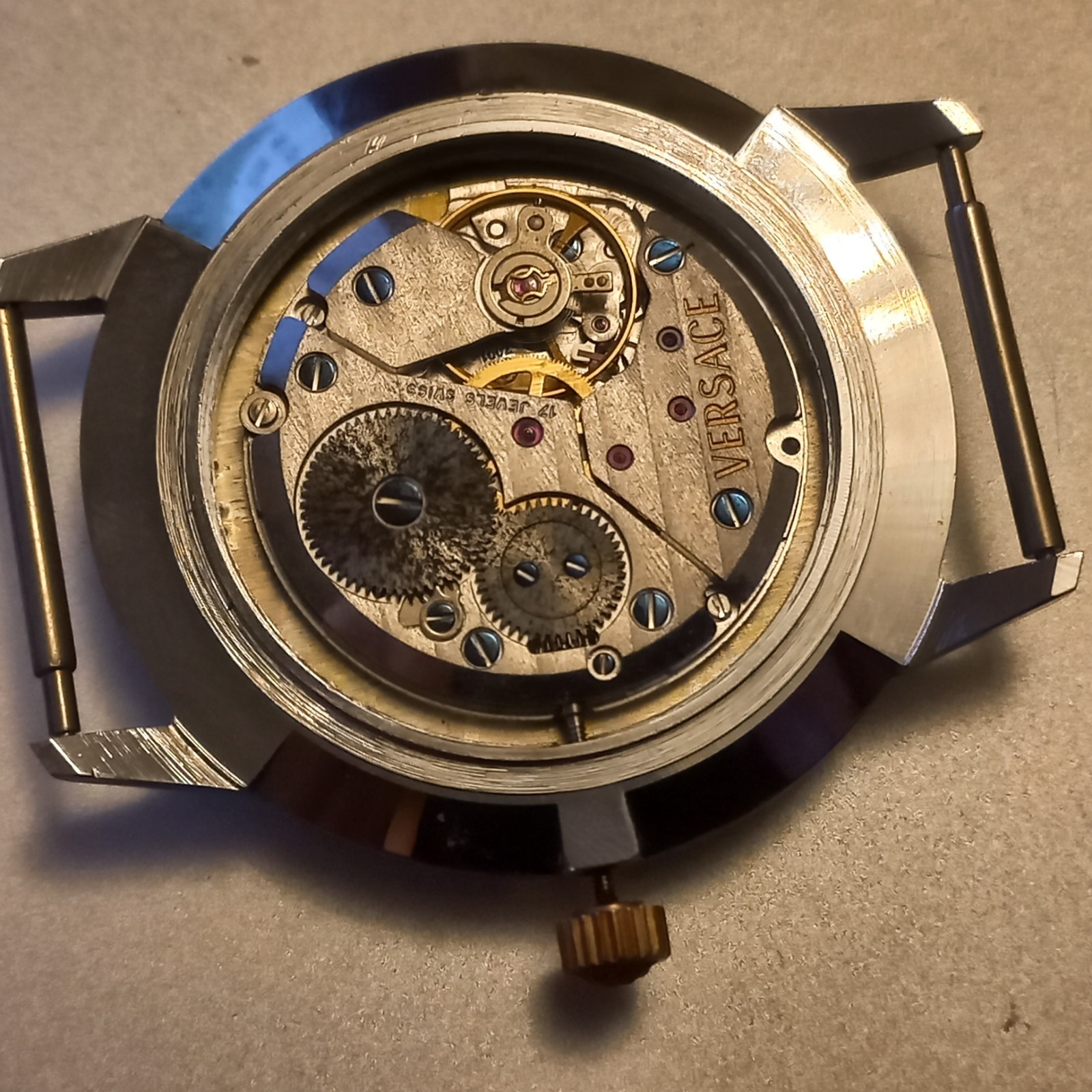 HAND WINDING VERSACE WRIST WATCH MOVEMENT DIAL CAL ETA 7001 SUB SECOND WORKING