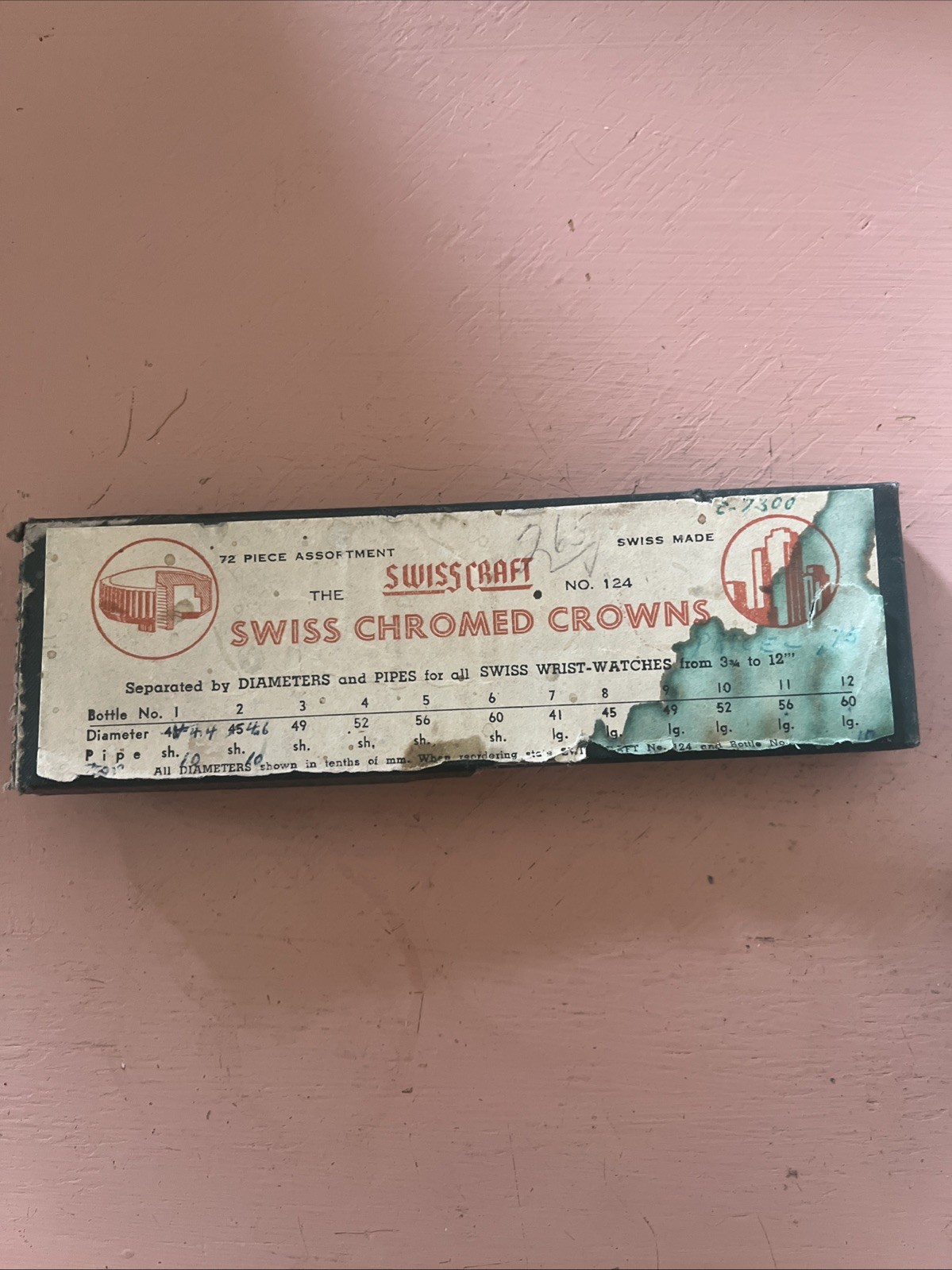 Vintage Swiss Craft Chromed Crowns #124 72-piece watch part assortment box