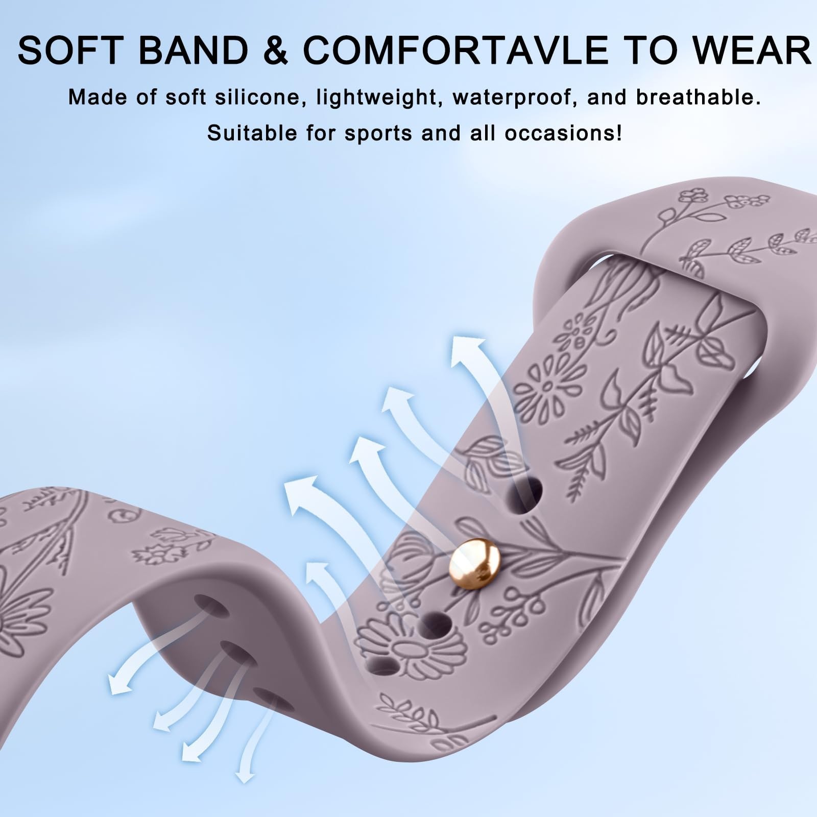 Meliya Silicone Watch Bands Quick Release 20mm 22mm Bands, Floral Engraved So…