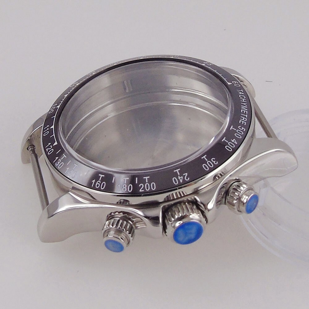 39mm Polished Mens Watch Case Bracelet Fit Quart VK64 VK63 Bow Sapphire Glass