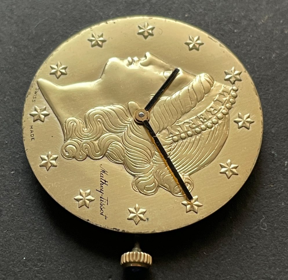 Vintage Mathey-Tissot Liberty Coin Men’s Watch Movement Running 17j 31mm Swiss
