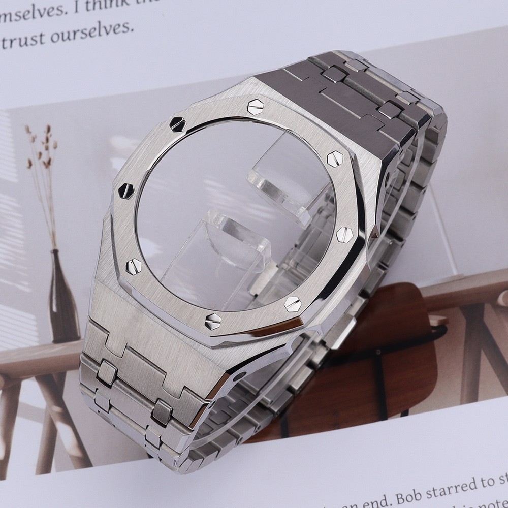 STEEL Octagonal Bezel 44.3mm Watch Case Band Brushed 10ATM For GA-2100 GMA-S2100