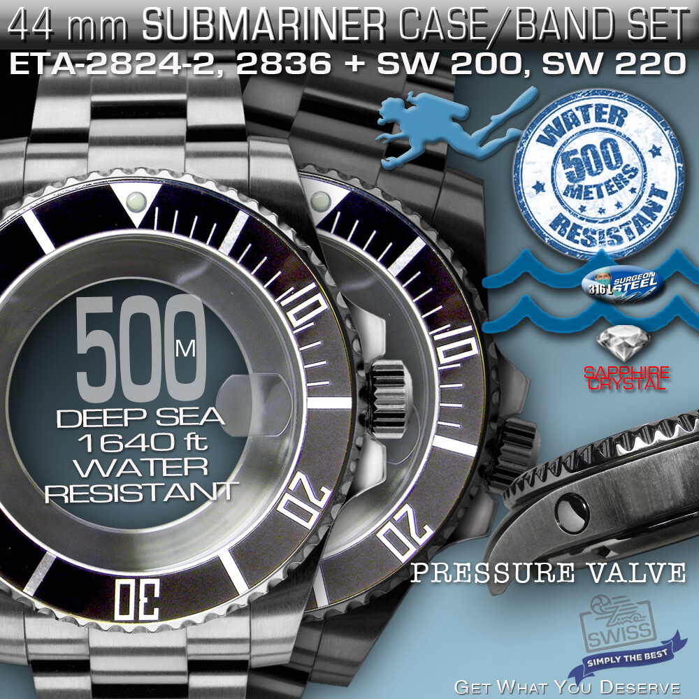SET: CASE+ BAND SUBMARINER, DEEP SEA, 500 M,1640ft. VALVE ETA 2824/36, SW200/220