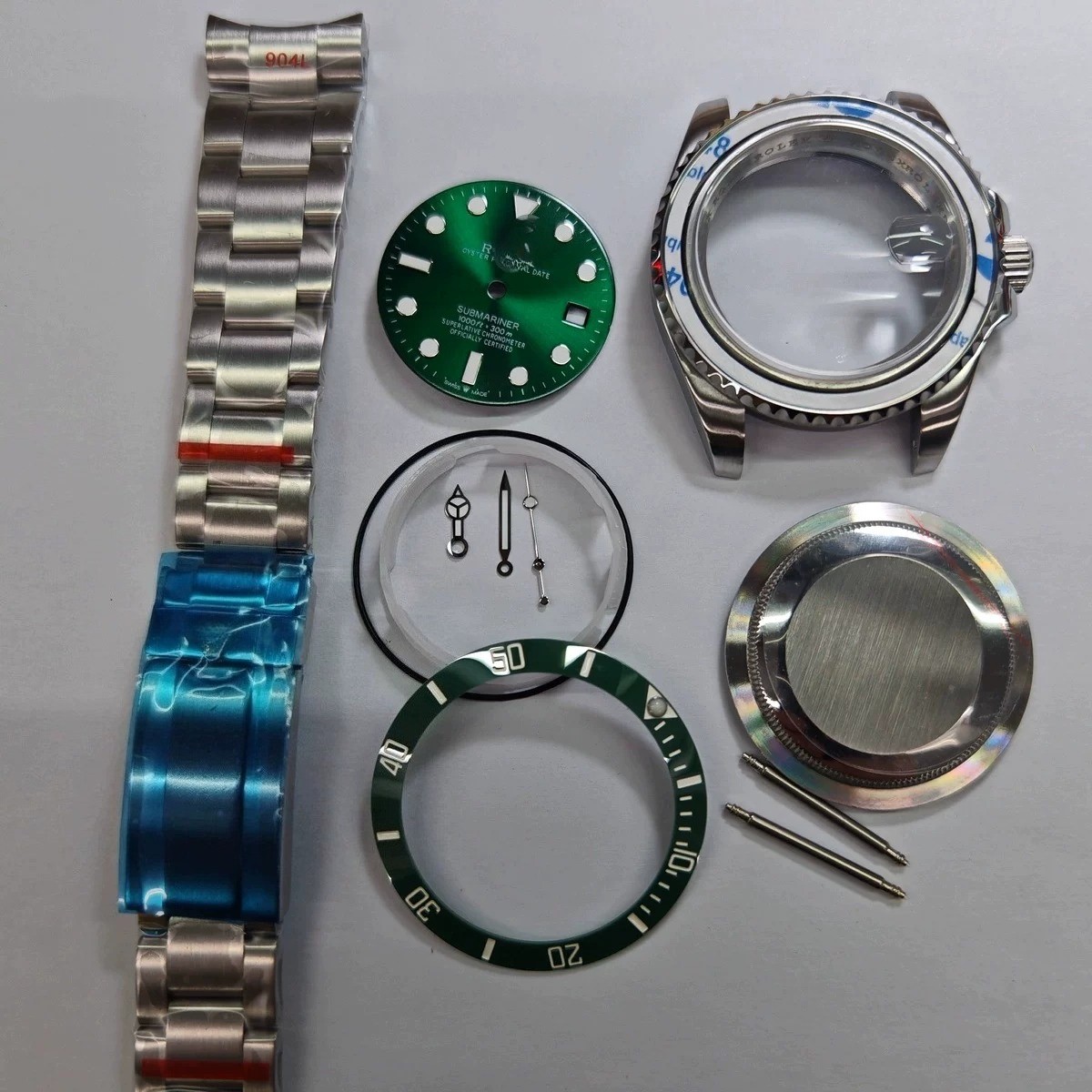 DIY Watch Part Kit for Submariner 2836 8215 41mm Case+Dial+Hands+Steel Strap