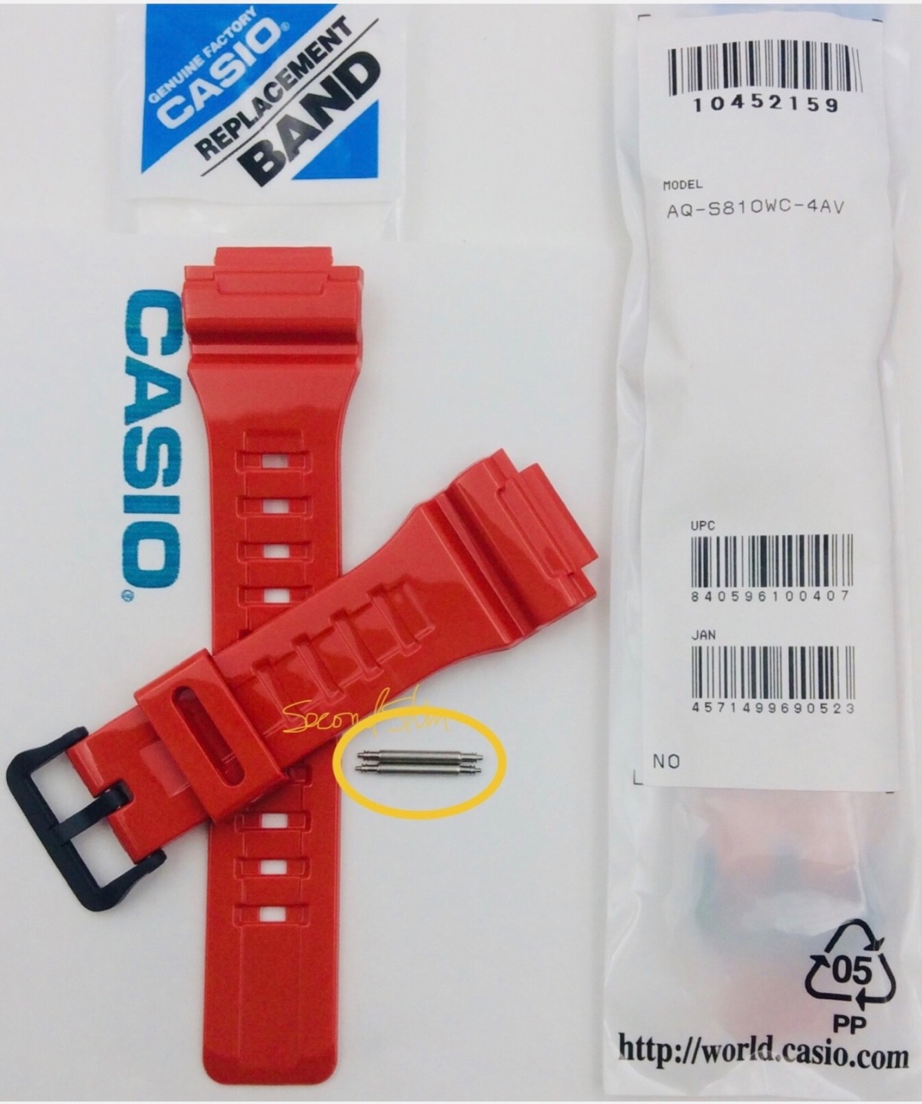 Genuine Casio Watch Band 4 T. Solar AQS810WC-4AV AQ-S810WC Glossy Red Strap +Pin
