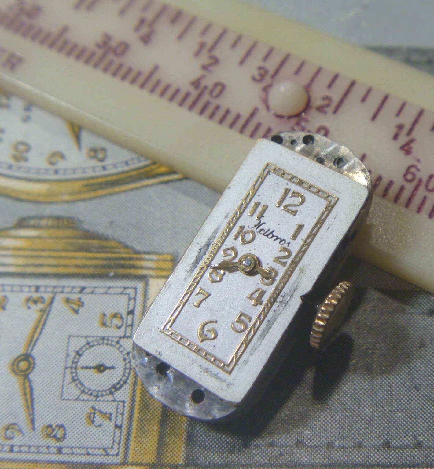 HTF 1930 Helbros Watch Co 17J Baguette 10Lx4.5L Ladies Movt Dial Hands- 4Parts!