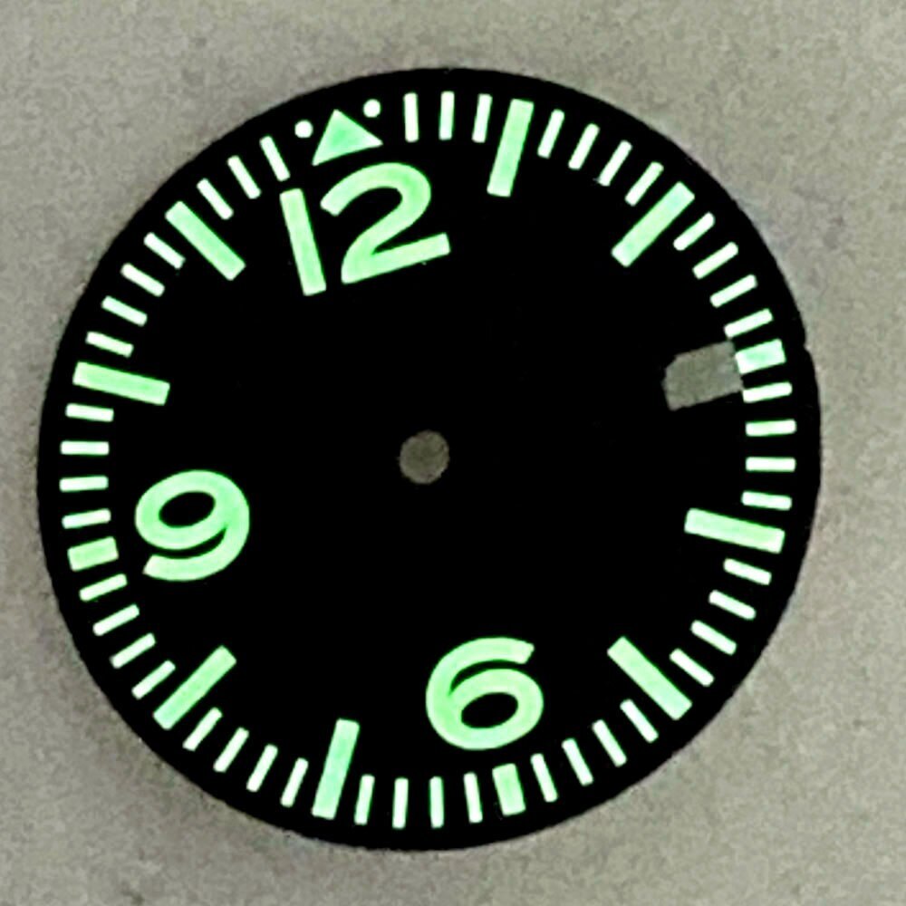 BLIGER fit NH35A Green Luminous 29mm BLACK Watch Dial Date Calendar Window Hand
