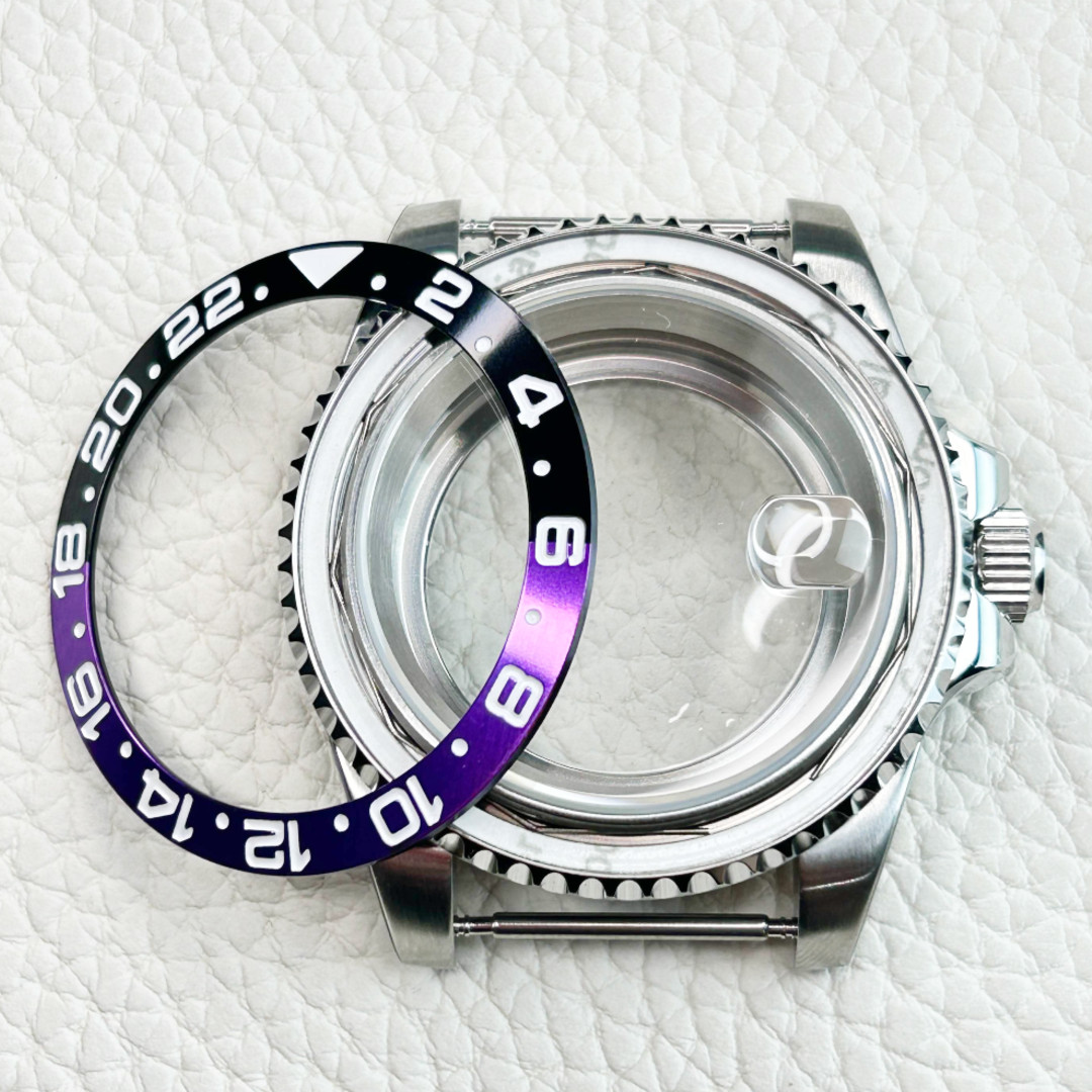 40MM Purple Black 24 Hour bezel Watch Case Sapphire Fit NH34 NH35 NH36 Mod
