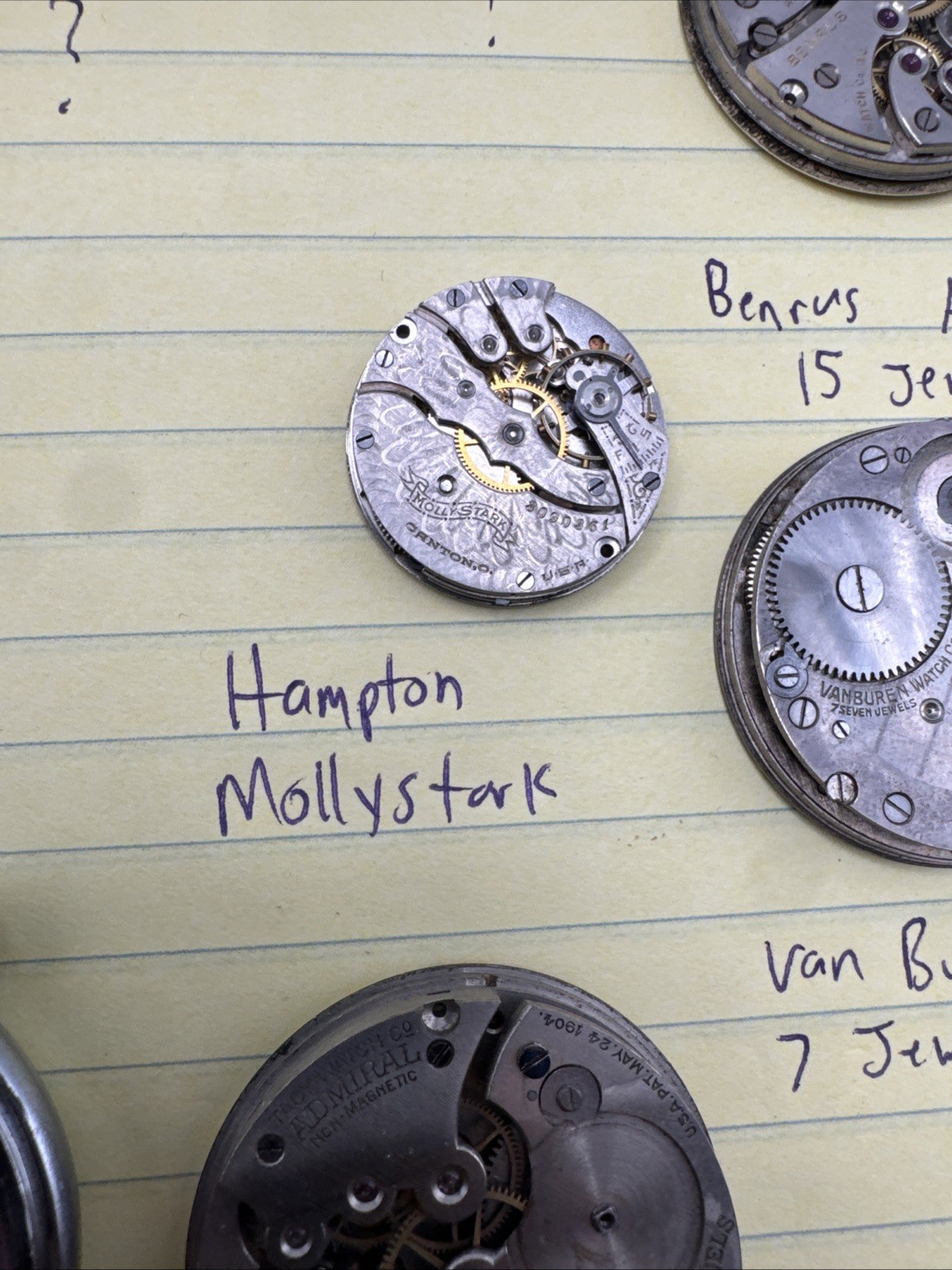 Vintage Pocket Watch Movement Parts lot New Era Benrus Roamer Admiral Van Buren