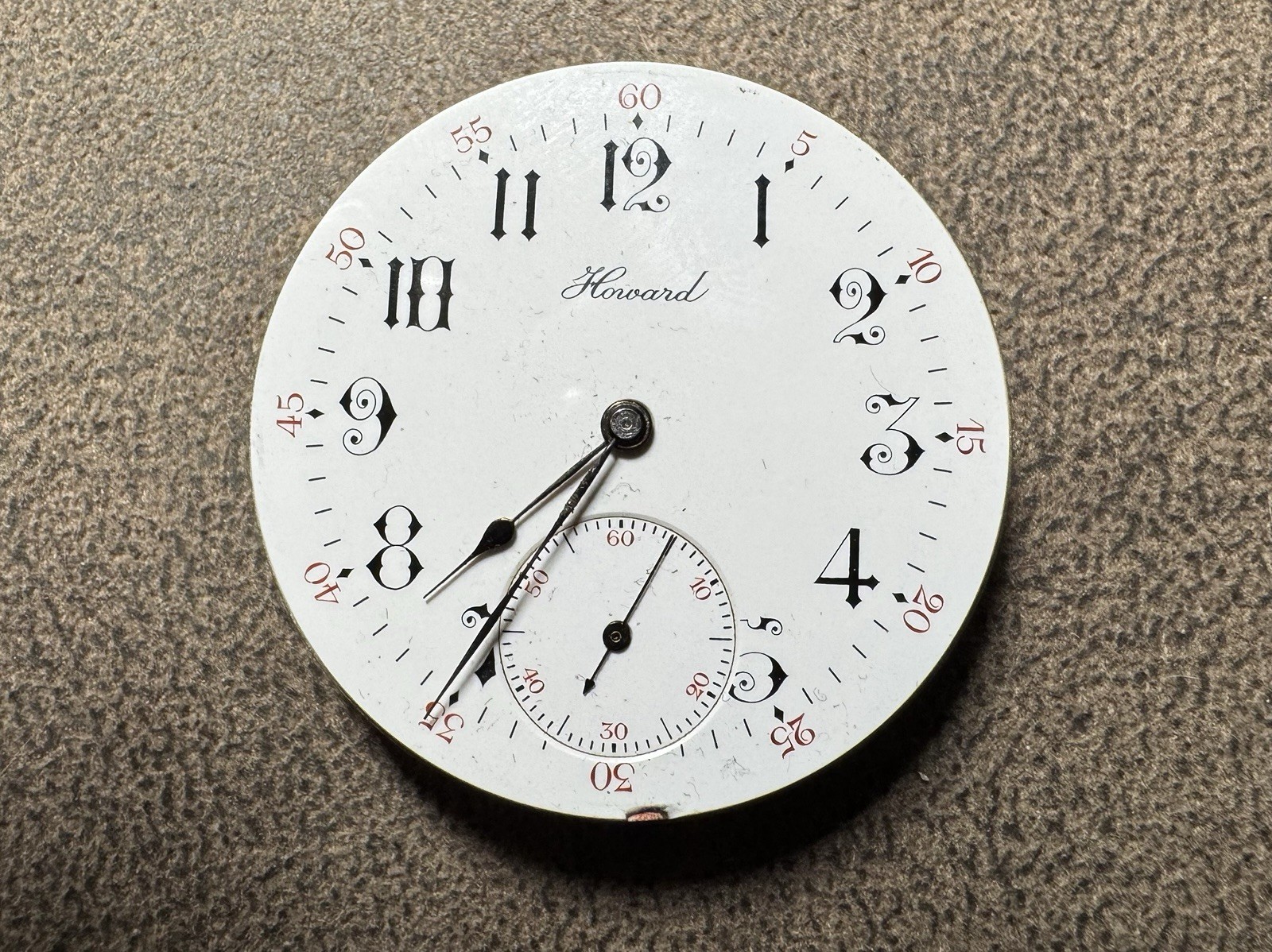 1907 HOWARD 16S 17J SERIES 3 ADJ TO 3 POS POCKET WATCH MOVEMENT & DIAL runs