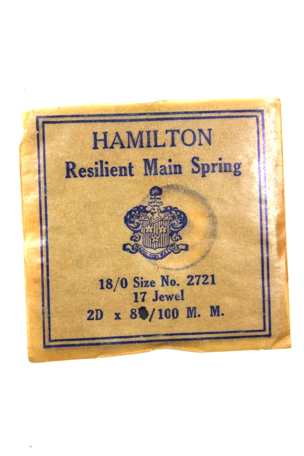 HAMILTON Resilient Main Spring 18/0 Size No. 2721 – 17 Jewel