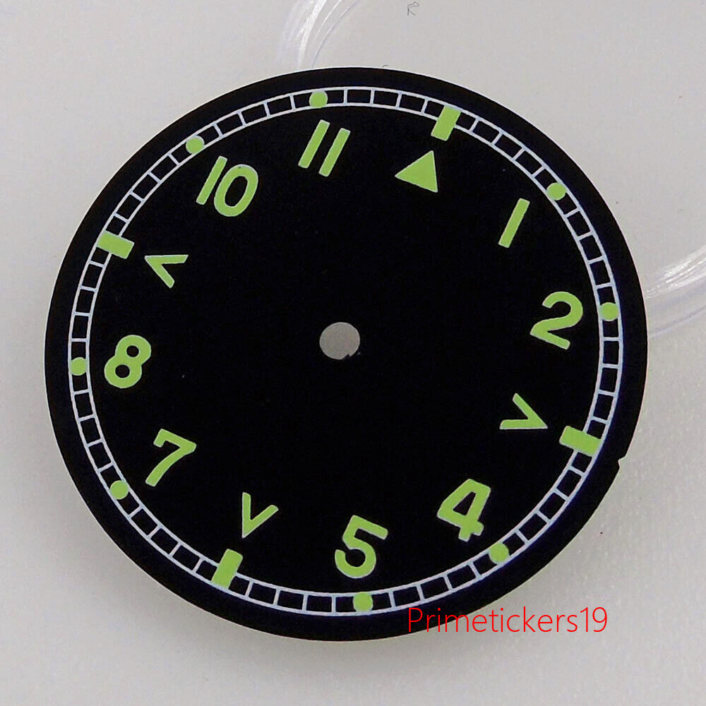 29mm Black Dial Arabic Numerals White Hands Green Luminous Fit NH35 NH36 ETA2824