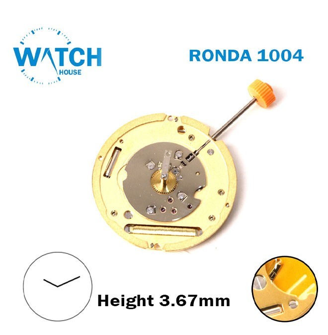 ronda 1004 Swiss Quartz Watch Movement – Without Disk, 2 Hands, Gold Plated– NOS