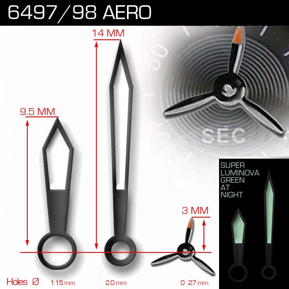 HANDS SET FOR MOVEMENT ETA UNITAS 6497/6498, AERO WITH PROPELLER SECOND