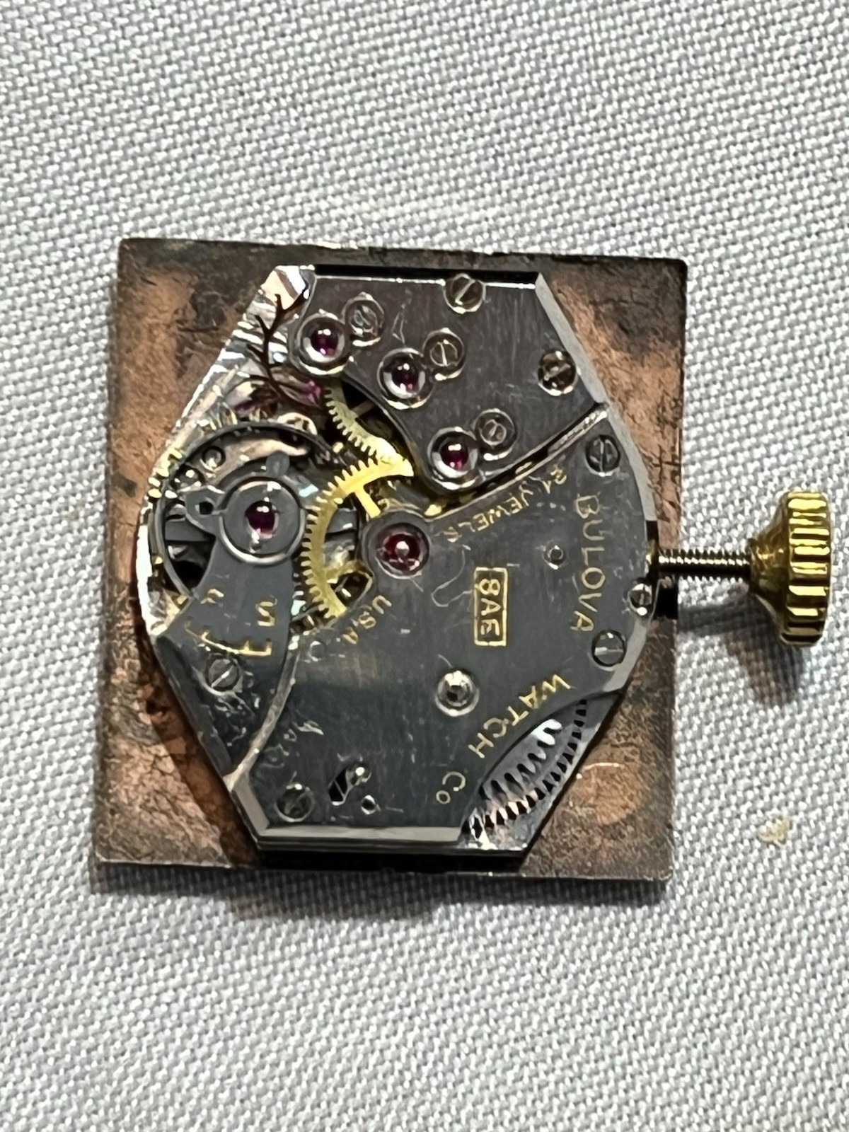 Bulova 8AE Movement, 21 Jewel, Manual Movement N.O.S. Not Running