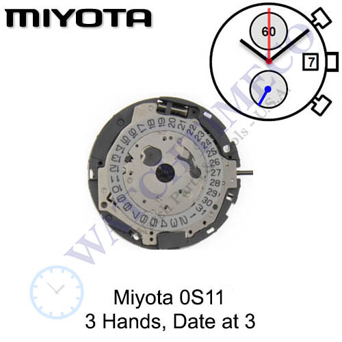 Genuine Miyota 0S11 Watch Movement Japan 3 Hands, Date at 3