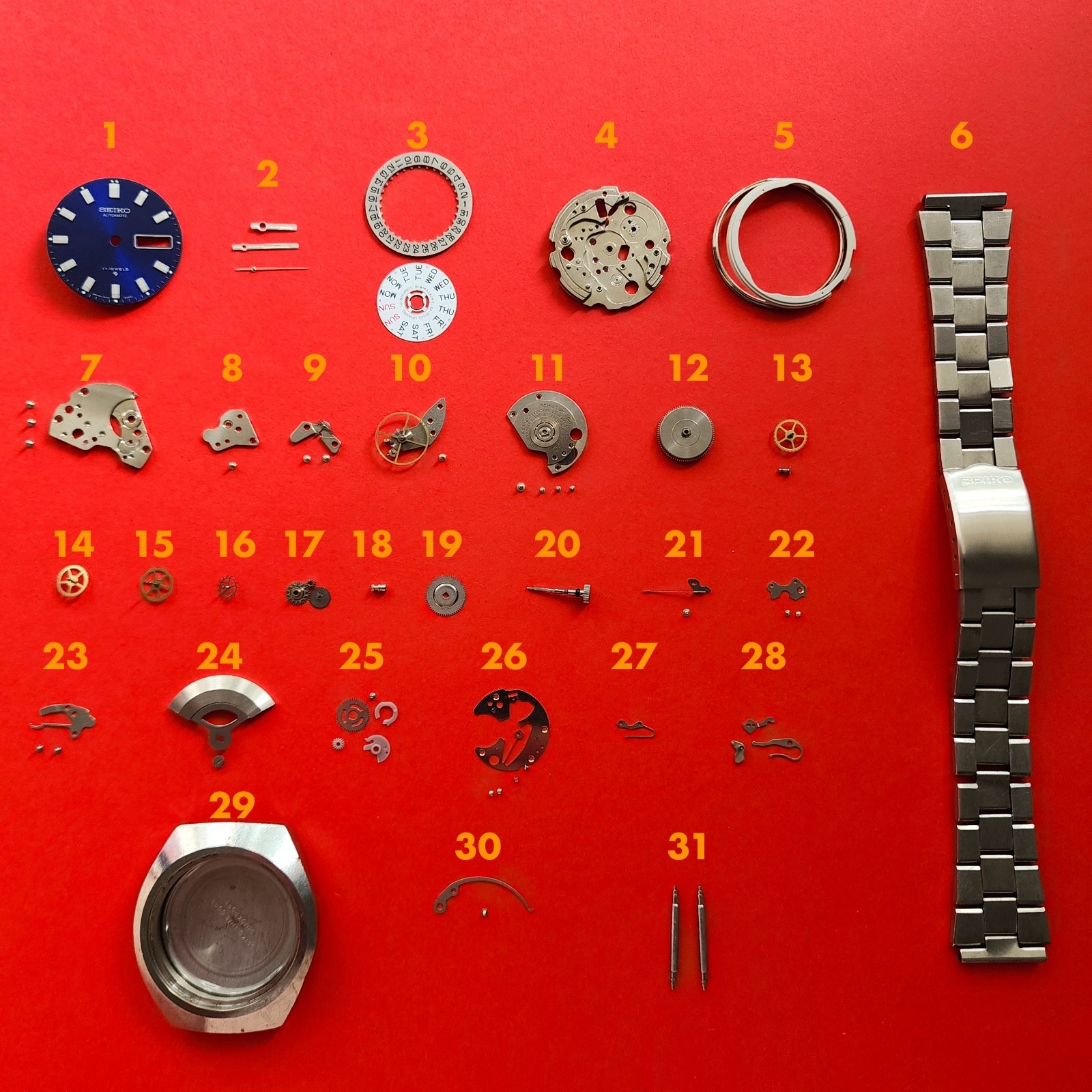 Seiko 6109 Automatic Parts Balance Rotor Crown Hands Blue Dial Watch 6109-8029