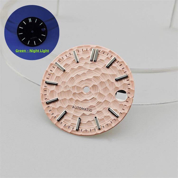 NH35 Dial 28.5mm Honeycomb Dial Gold/rosestuds Green Lume Fit NH35-NH36 Movement