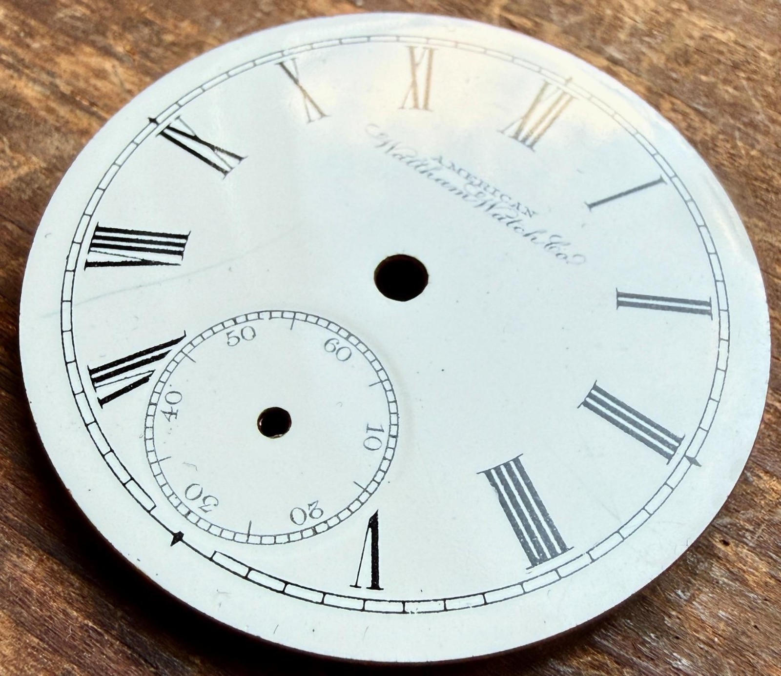 ANTIQUE 16 SIZE WALTHAM PORCELAIN ENAMEL POCKET WATCH DIAL FOR PARTS 43.3mm