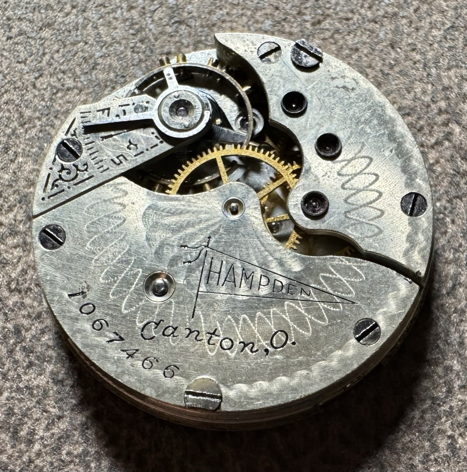 1897 HAMPDEN 3/0S 15J GRADE 400AA PW LS WATCH MOVEMENT & DIAL