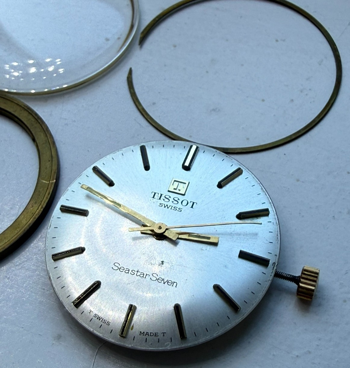 Tissot Seastar Seven 2451 Manual Watch Movement + Dial + Hands + Crown + Stem