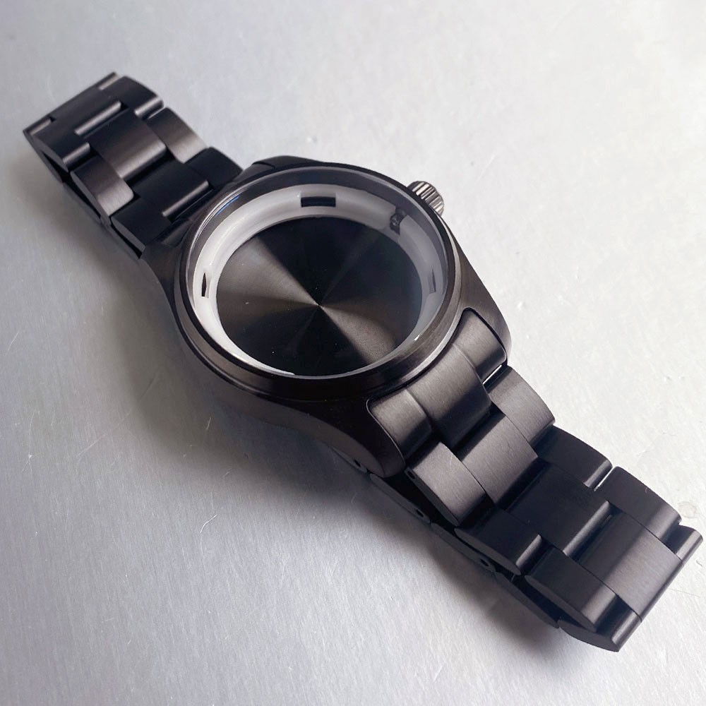 39mm Black PVD Sapphire Glass Watch Case Bracelet Fit NH34 NH35 NH36 ETA 2824