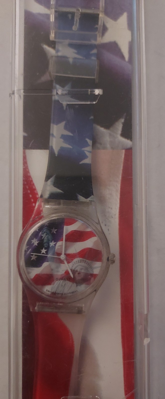 Stars & Stripes Swiss Quartz Movement Dial Watch w/Box ~Needs New Battery
