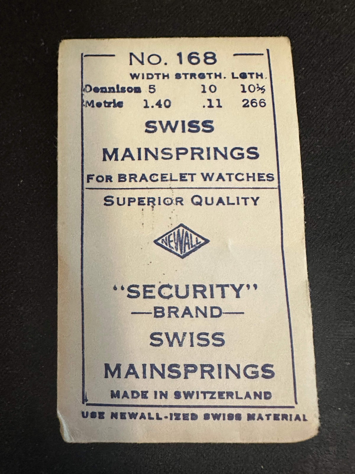 Newall Security Mainspring #168 for Gruen caliber 315, 344, 345, 347, 885, 3157