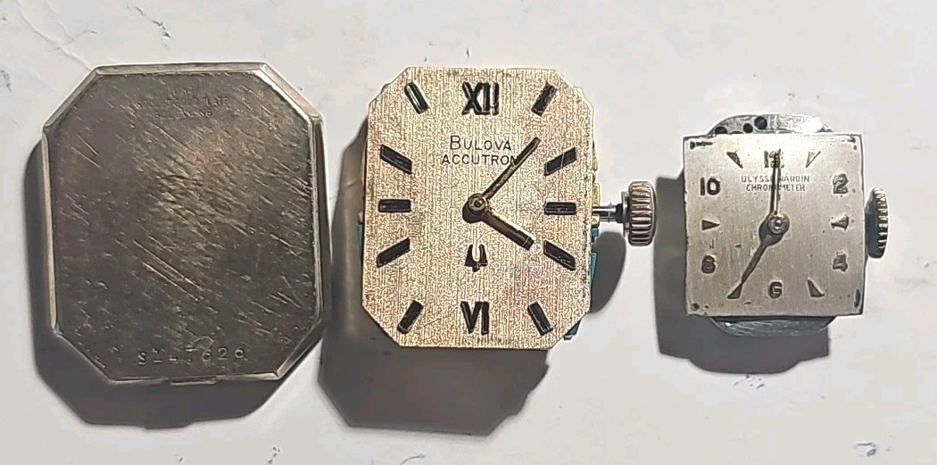 (2) Vintage Bulova Accutron 2210 10k Rolled Gold Plate Case Back & Ulysse Nardin