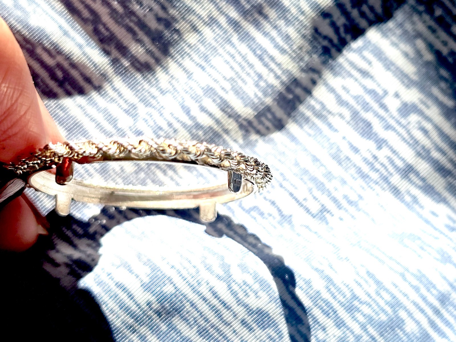 925 Sterling Silver Prong Back Illusion Rope Bezel for 30mm Half Dollar 50 Cents